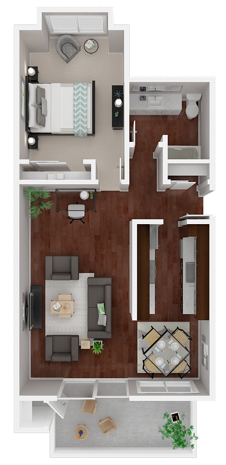 Floor plan for 1 bed, 1 bath, 833 sqft